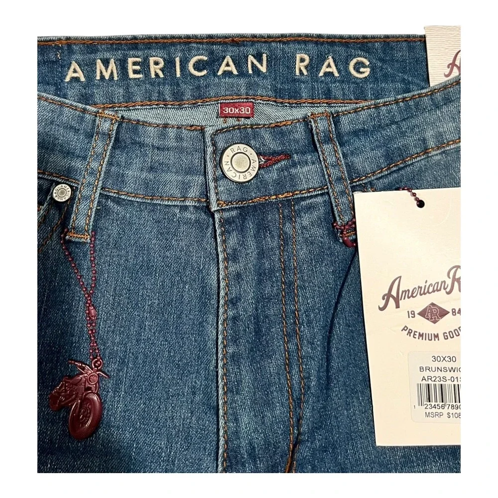 NWT‎ American Rag Brunswick Men's Jeans 30x30 Slim Fit Blue Denim Motorcycle